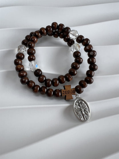 Rosario de Mano de madera y cristal café oscuro - detalle