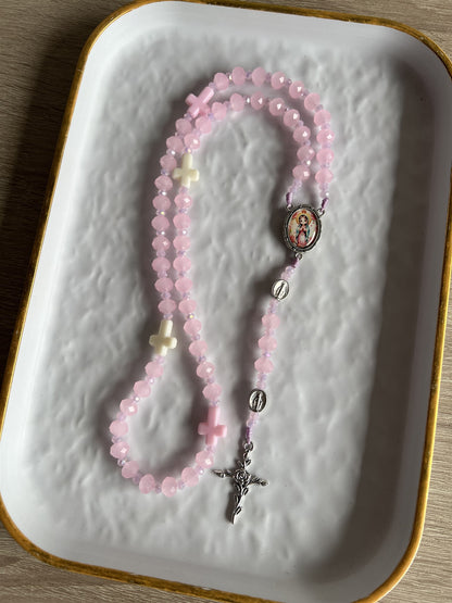 Rosario Tradicional de cristal rosado